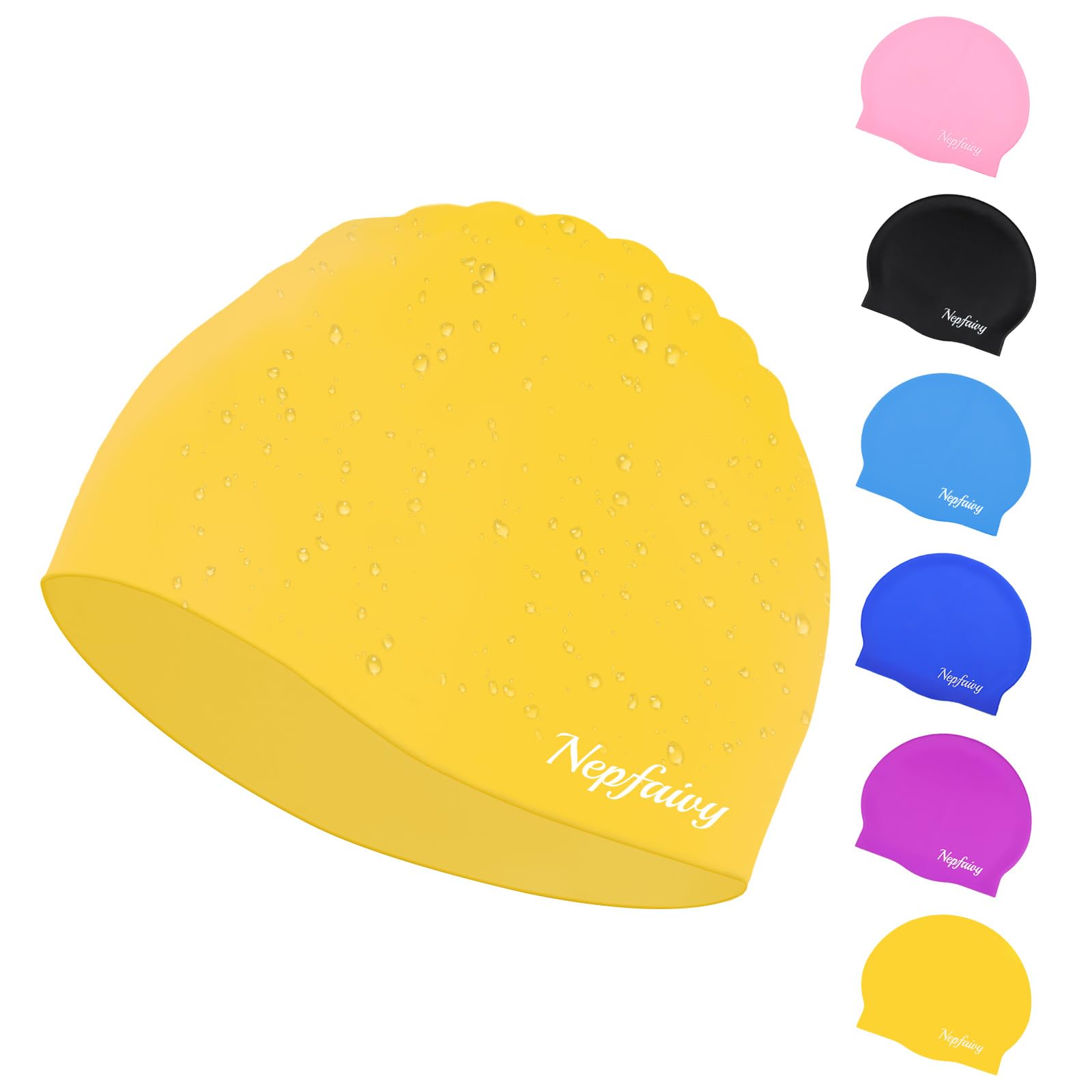 Nepfaivy Kids Swimming Cap Waterproof - Updated Size Silicone Swimming Hat Kids, Comfortable Anti Slip Boys and Girls Swimming Cap, Stretchable and Durable Swim Cap for Children 6-14 Years (Yellow)