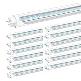 JESLED 4FT T8 LED Tube Light Bulbs, 24W 5000K Daylight White, 3000LM, 4 Foot T12 LED Replacement for Flourescent Tubes, Ballast Bypass, Dual-end Power, Clear, Garage Warehouse Shop Lights (12-Pack)