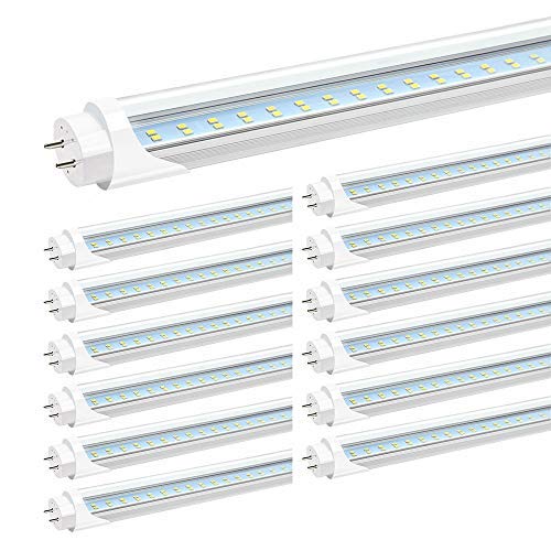 JESLED 4FT T8 LED Tube Light Bulbs, 24W 5000K Daylight White, 3000LM, 4 Foot T12 LED Replacement for Flourescent Tubes, Ballast Bypass, Dual-end Power, Clear, Garage Warehouse Shop Lights (12-Pack)