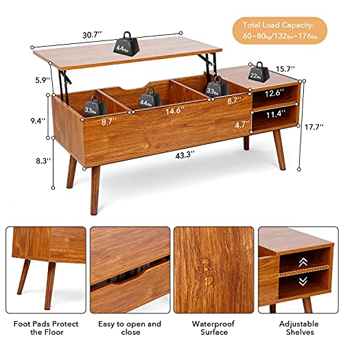 amzdeal Modern Lift Top Coffee Table with Larger Hidden Compartment