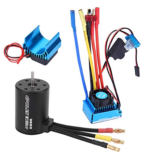 VGEBY RC Motor ESC with Heat Sink, 3650 Motor 3100KV+45A/60A/80A/120A Brushless ESC + Heat Sink Set Fit for 1/10 RC Car (120A)