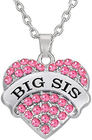 Kebaner Family Heart Jewelry BIG SIS Pendant Necklace Pink Crystal Gifts For Women Girls