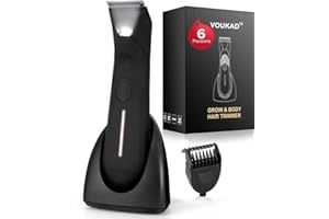 VOUKAD Sensitive Skin Personal Pubic Hair Trimmer for Women and Men, Electric Manscape/Bikini Trimmer, Waterproof Groin Trimmer for Body Hair, with Light, Travel Size, 6 Precisions