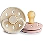 FRIGG Moon Natural Rubber Baby Pacifier | Made in Denmark | BPA-Free (Blush/Cream, 0-6 Months) 2-Pack
