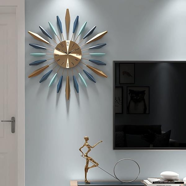 YISITEONE 28 INCH LARGE WALL CLOCK METAL DECORATIVE, MID CENTURY SILENT NON-TICKING BIG CLOCKS, MODERN HOME DECORATIONS FOR LIVING ROOM,BEDROOM,DINING ROOM,OFFICE
