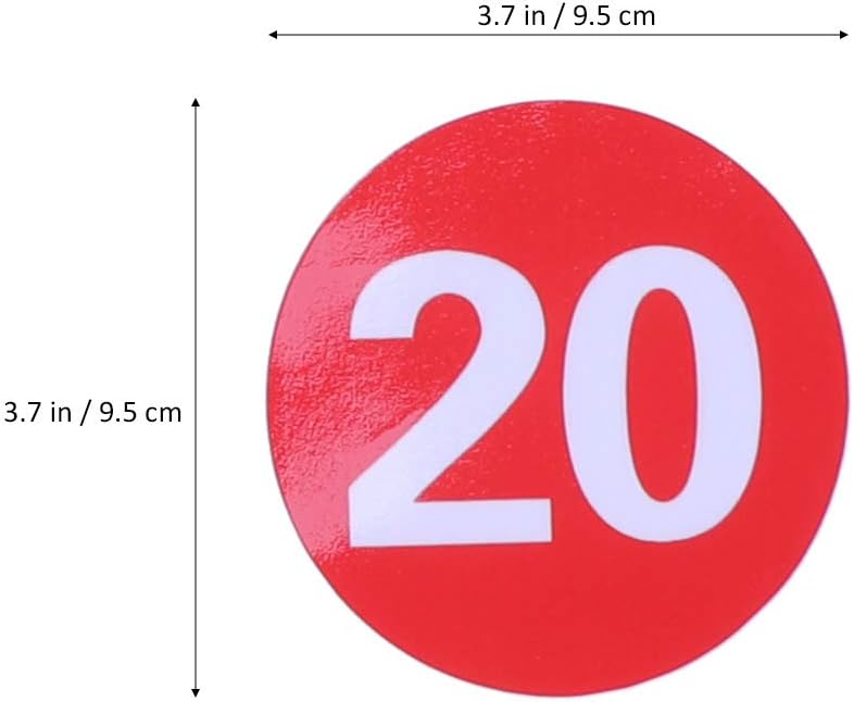 STOBOK PVC Round Number Stickers Big Red Digital Adhesive Stickers 1-20 Number Line-Up Helper Stickers Antistatic - 3.7inch / 9.5cm - Image 4