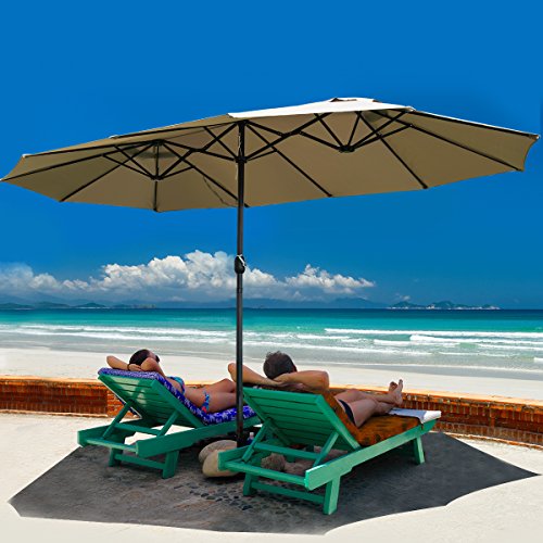 Tangkula 15 Ft Patio Umbrella Double-Sided Steel Outdoor Market Table Umbrella with Crank (Beige)