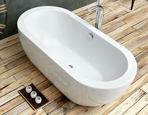 MODETTI Bora Bora 71-Inch Freestanding Acrylic Bathtub, Glossy White AND Bianca Freestanding Bath Faucet Chrome