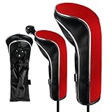 Andux Golf Driver Wood Head Covers 460cc Driver Hook&Loop Long Neck Pack of 3