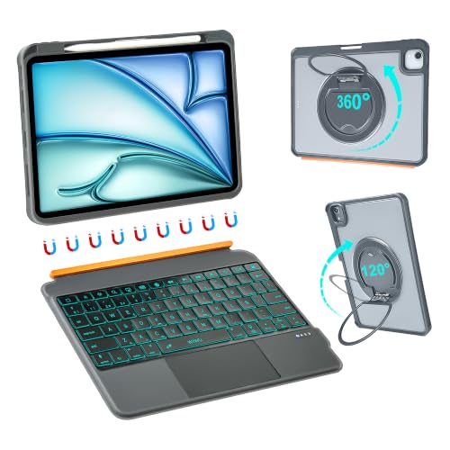 WIWU iPad 11 Generation Case Keyboard Air 11 Inch M4/M3/M2 Detachable | Magnetic 360° Backlit Keys Trackpad Pencil Holder Gray Color for iPad 10, Air 5/4 Pro 11" 4/3/2/1