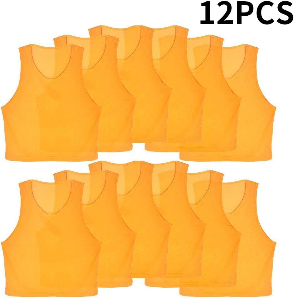 12Pcs Kids Jerseys Scrimmage Training Vests Football Vest Mesh Breathable Bibs for Volleyball Soccer Basketball (Color : Yellow) Shirt Football Supplies Shirt Football Supplies