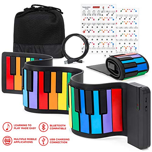 Best Choice Products Kids 49-Key Portable Flexible Roll-Up Piano Keyboard Musical Educational Toy Instrument w/Learn-To-Play App Game, Bluetooth Phone Pairing, Note Labels, USB Charging - Rainbow