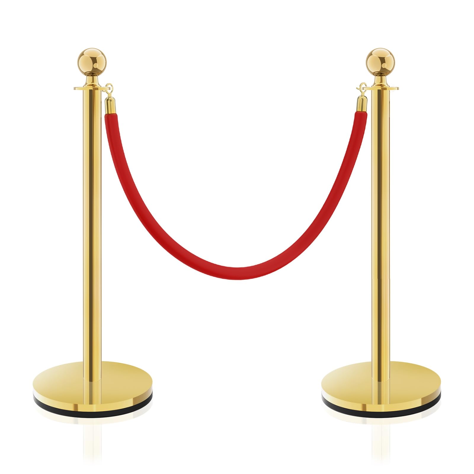 Photo 1 of Gold Stanchions, Red Carpet Ropes and Poles, Stainless Steel Barriers for Party, Museums, Wedding, Easy Connect Assembly, 2PCS