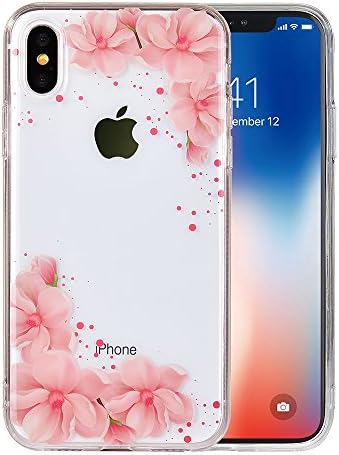 iPhone X case/iPhone 10 case KIMICO Floral Series Clear Case with Design [Solid back + Shock absorbing Soft Bumper] [Ultra-Thin] [Scratch-Resistant] (Peachy Blossom X)