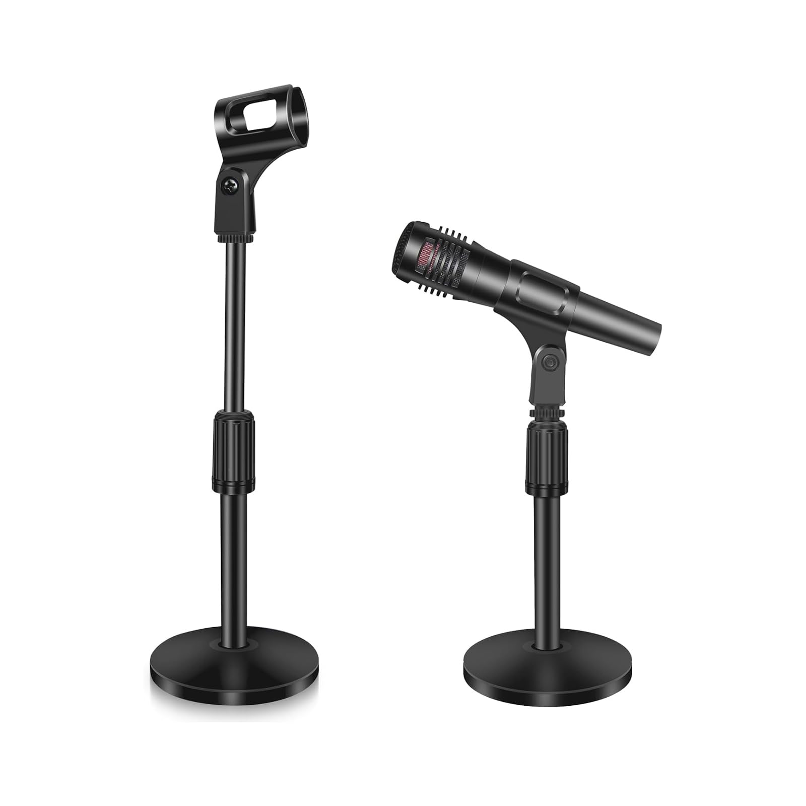 Photo 1 of 2 Pack Small Microphone Stand Desk, Desktop Mic Stand Adjustable Microphone Holder Lightweight Table Mic Stand with Mic Clip for Blue Yeti Shure Microphone, without Microphone