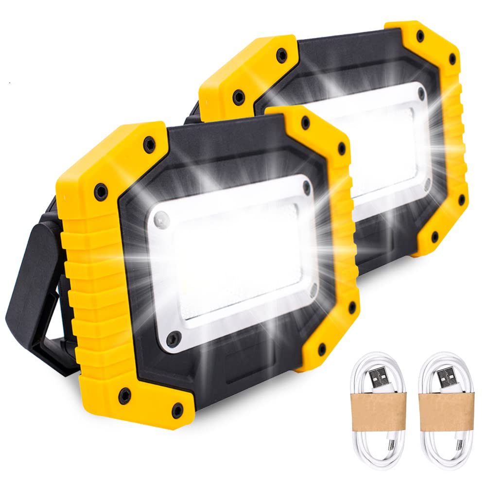 Trongle LED Rechargeable Work Lights, 30W Floodlight Battery Security Light with 3 Modes Outdoor COB Camping Lights with USB Waterproof for Garage, Fishing, Hiking, 2 Packs (Battery Included)