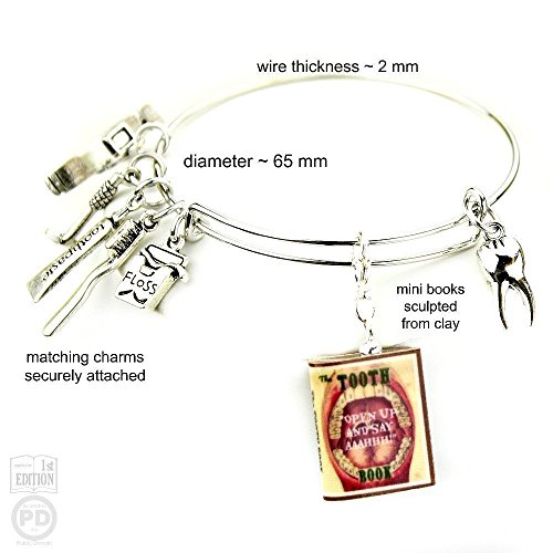 The TOOTH BOOK Vintage Dentistry Clay Mini Book Expandable Bangle Bracelet by Book Beads SALE