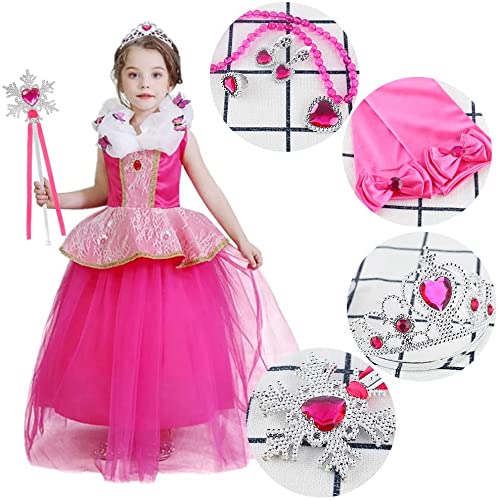 Shindel Red Princess Dress Up Accessories, 6PCS Princess Dress Up Childrens Crown Magic Wand Gloves Necklace Earring Set