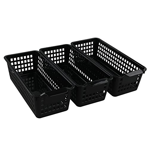 Begale Small Plastic Storage Baskets, Black, 11.6"L x 5"W x 3.4"H, Set