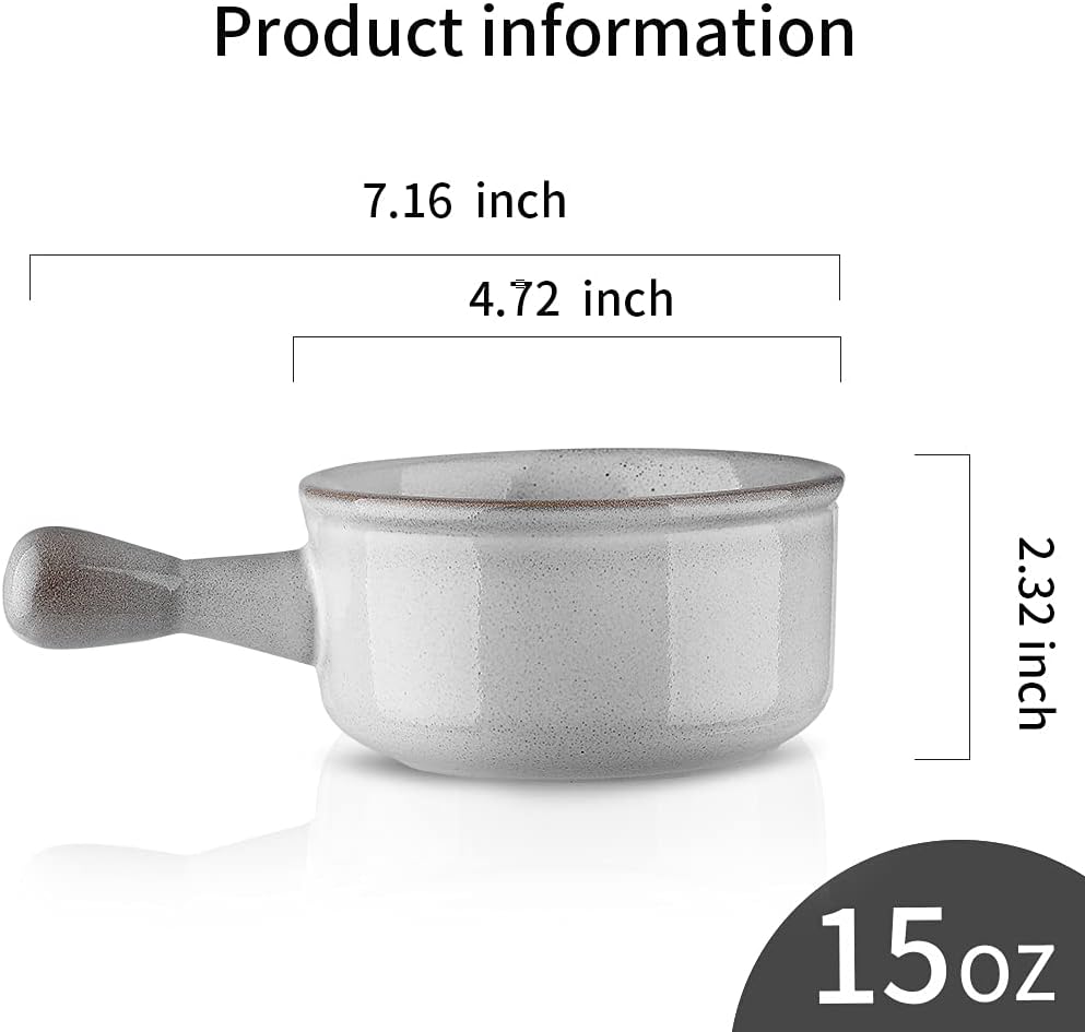  | KOOV French Onion Soup Bowls With Handles Microwave Safe, 15 Oz Ceramic Soup Crocks for Oatmeal, Cereal, Stew, dessert, Reactive Glaze Set of 4 (Variable Grey): Soup Bowls