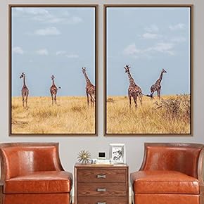 signwin 2 Piece Framed Canvas Wall Art Giraffes...