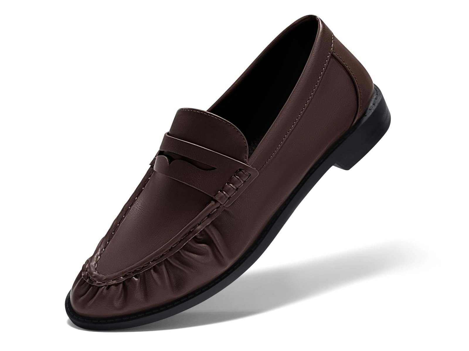 Photo 1 of Coutgo Penny Loafers for Women Comfortable Slip on Shoes Closed Toe Dressy Casual Work Flats, Chocolate, Size 10