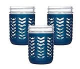 JarJackets Silicone Mason Jar Protector Sleeve, 3 PACK | Fits Ball, Kerr 16oz (1 pint) Wide-Mouth Jars (Midnight)
