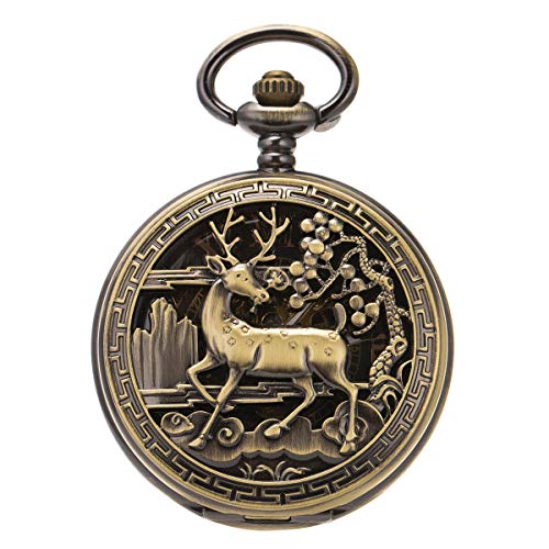 ManChDa Pocket Watch for Fathers Day Birthday, Vintage Mechanical Double Cover Watch - Anniversary for Him/Men/Husband | Reindeer