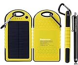5000mAh Solar Battery Panel Dual USB Port Rain-resistant, Dirtproof and Shockproof Portable Charger Backup External Battery Pack Power Bank for iPhone 5S, 5C, 5, iPhone 4S, 4,iPad Air, Mini (Apple Adapters not Included) Samsung Galaxy S5, S4, S3, S2, Note 3, Note 2, HTC New one, M7, Android Smartphone and Tablets, Window Phones and More Other Devices(Yellow)