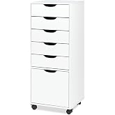 TUSY Mobile File Cabinet, 5-Drawer Storage Cabinet, Vertical Rolling Storage Organizer Chest with Wheels &amp; Anti-Tip Kit, for Home Office, Craft Room, White