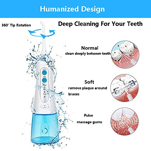 Cordless Rechargable Oral Irrigator - YOUYA DENTAL Professional Portable Dental Gum Water Flosser with 6 Jet Nozzles for Home and Travel , Braces & Bridges Care
