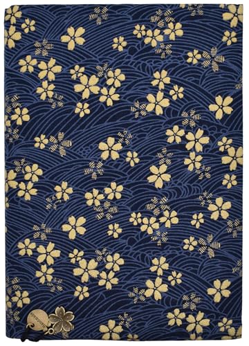 BLBMH A5 Book Cover for Paperbacks Adjustable Fabric Book Jacket Cover Protector Fit for 5.5x8.3 inch Hardcover Softcover Book Novels Notebook -Blue Cherry Blossoms 8.3in