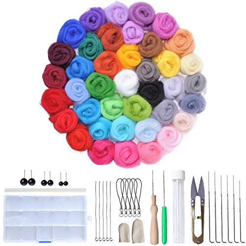 YWILLINK 1 Set 40 Colors Wool Felt Needles Tools Needle Felting Mat Starter DIY Kit Gifts