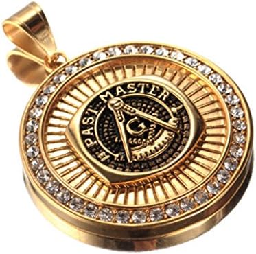 Qiao La Stainless Steel Necklace Symbol G Hollow Freemason 18k Gold Masonic Pendant