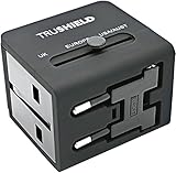 TruShield Universal WorldWide International All-in-One Travel Adapter Adaptor Wall Power Plug Charger, Dual USB Port, For USA UK EU AUS, With Black Stylish Pouch