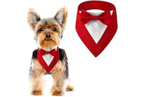 DOGTACT Dog Tuxedo, Formal Dog Wedding Bandana Adjustable Pet Collar with Bow, Small, Medium and Large Dog Wedding Clothing, Birthday Gifts for Dogs (Medium, Red)