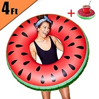 Inflatable Pool Float Gigantic Watermelon Swimming Ring | Fun Adults or Kids Swim Party Toy - 4-Foot