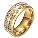 SAINTHERO Men's Women's 8MM Wedding Bands Engagement Ring Stainless Steel Channel CZ Promise Rings for Him Gold Size 6