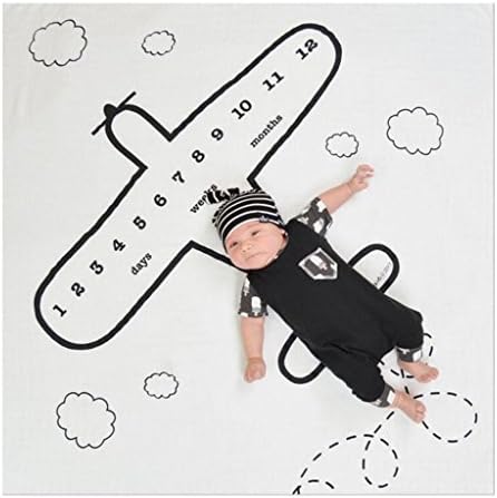 Baby Milestone Blanket Rug Monthly Growth Record Soft Letter Background Photography Prop Perfect Gift for New Mom 39.5 x 39.5 in (aircraft)