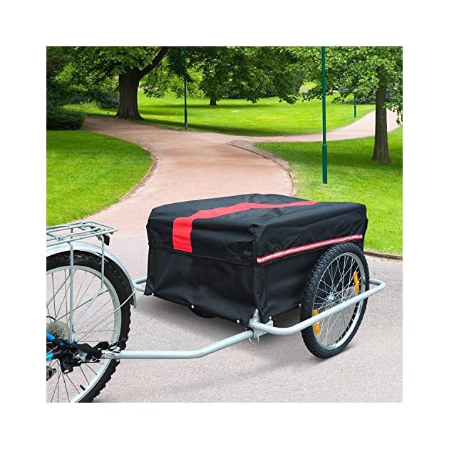 HOMCOM Fahrradanhänger Lastenanhänger mit Schutzplane, Transportwagen bis 40 kg belastbar, Transportanhänger Anhänger für Fahrrad Handwagen 144 x 59 x 80 cm