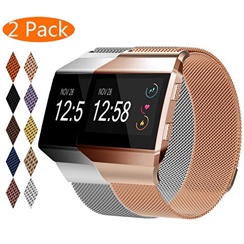 KingAcc Compatible Fitbit Ionic Bands, Milanese Stainless Steel Mesh Metal Replacement Band for Fitbit Ionic, Magnetic Clasp Lock Wristband Strap Women Men Large Small Silver, Rose Gold, Rose Pink