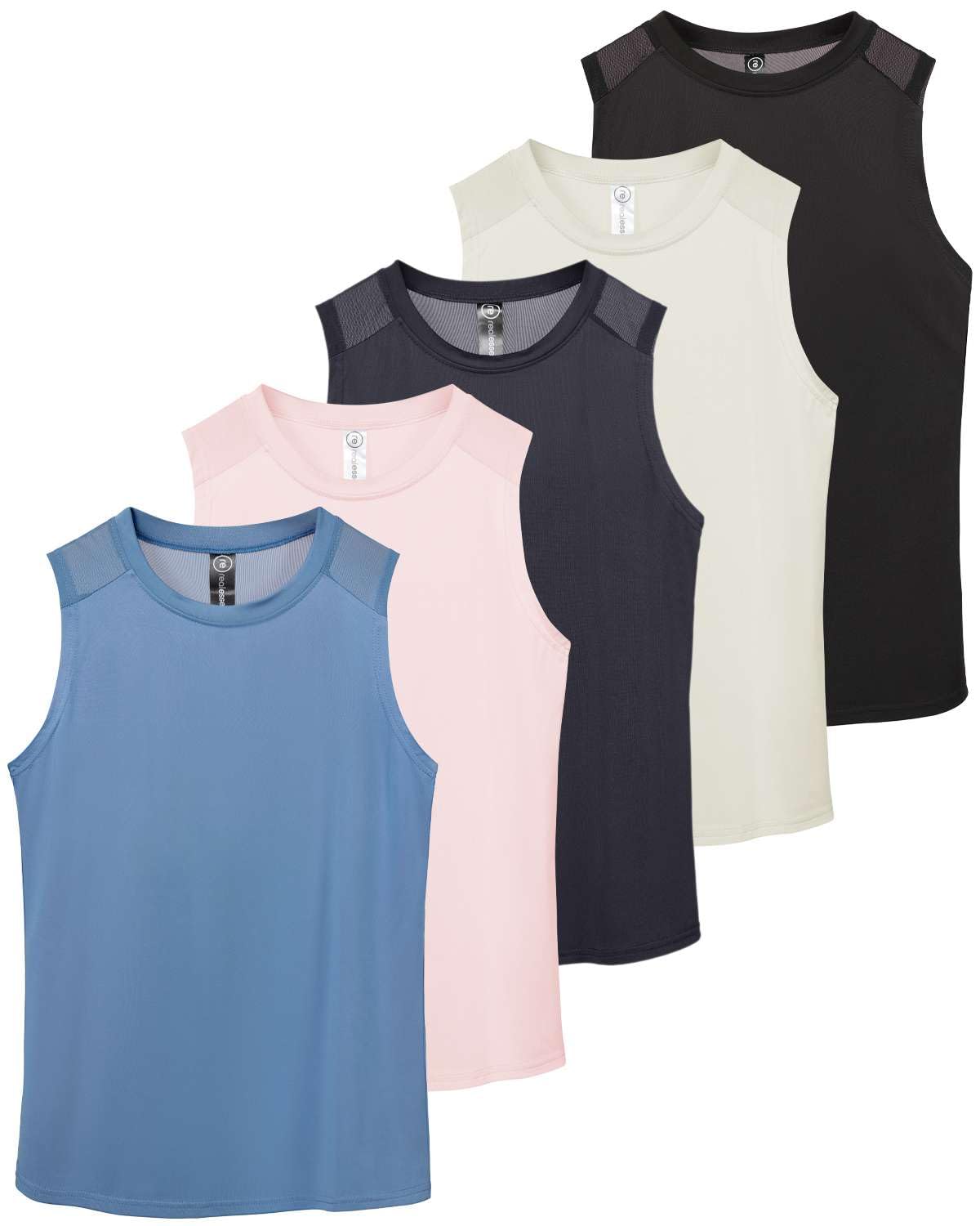 Photo 1 of Real Essentials 5 Pack: Women's Dry-Fit Racerback Muscle Tank Tops –Workout Shirts Mesh Insert, Athletic (Available in Plus)- Set 2,XL