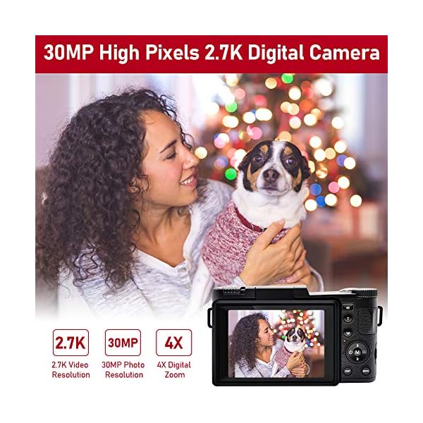 LINNSE Digitalkamera 30MP 2.7K Full HD Kompaktkamera mit Flip Screen Fotoapparat Digitalkamera mit 32 GB SD-Karte und 2… – Bild 3
