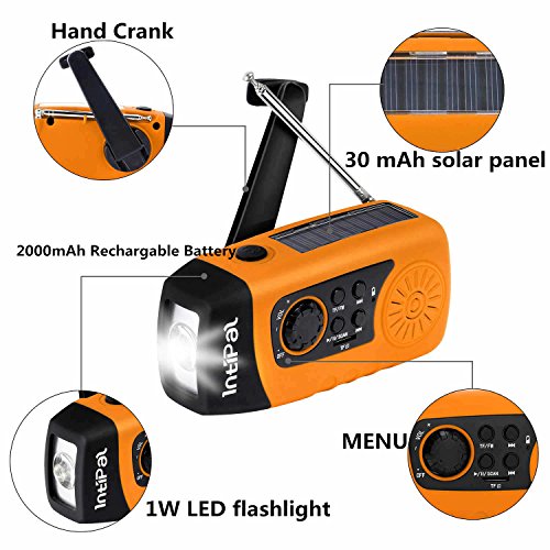 IntiPal-2000mAh-Emergency-Solar-Hand-Crank-FM-Radio-MP3-Player-Flashlight-Smart-Cell-Phone-Charger-w-USB-Cable-Yellow