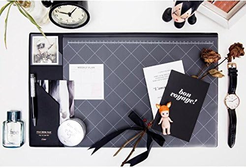 Desk Mats Artificial PU Leather Gaming Mouse Pad Protector Laptop Desk Pads with Pockets and Dividing Rule Scale (black)