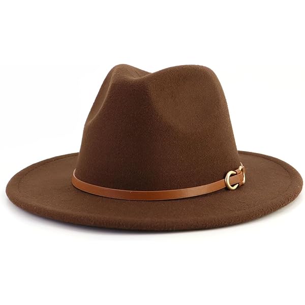 Women Classic Brown Belt Fedora Hats Jazz Felt Hat Unisex  display picture 1