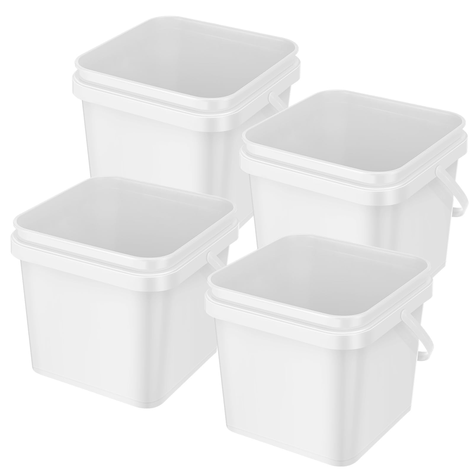 Photo 1 of Jingmore 4 Pcs Plastic Bucket 5 Quart Square Bucket Utility Small Bucket with Handle Sturdy Pail Bucket Organizer for House Cleaning Storage Livestock Feeding Car Washing Food Storage(White)