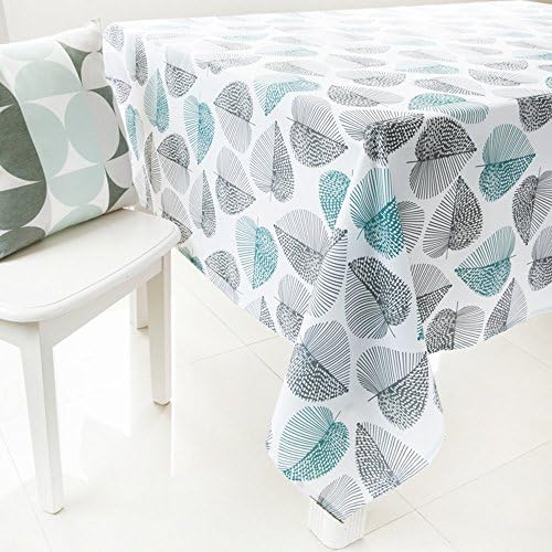 KindoBest Tablecloth Gray and Green leaves Pattern Rectangular Washable Oxford Plastic Fashion for Dinner/Picnic/Home Decoration Assorted Size (55×102 inch)