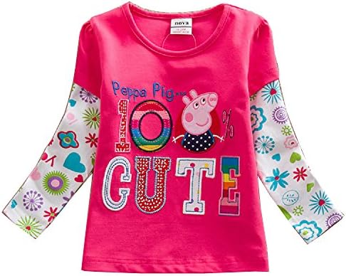 Baby Girls' Long Sleeve Cartoon Peppa Pig Flower Top T-shirt Tee Rose