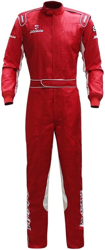 jxhracing C023LD Two Layers Cotton Auto Go Kart Racing Suit-Red-Medium